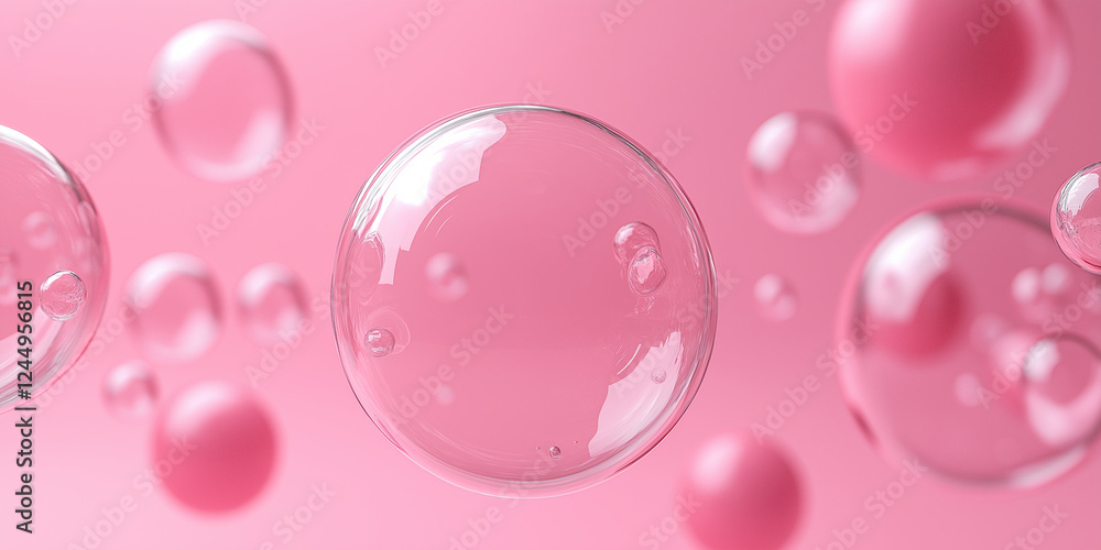 Floating bubbles in pink atmosphere abstract art digital rendering soft environment close-up view evoking calm and whimsy Floating bubbles in pink atmosphere abstract art digital rendering soft environment close-up view evoking calm and whimsy
