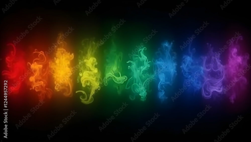 Fototapeta premium A vibrant rainbow stretches across a dark, rich black background, gradating smoothly from one to another, with a subtle glow emanating from within, as if lit from behind, It’s beyond imagination.