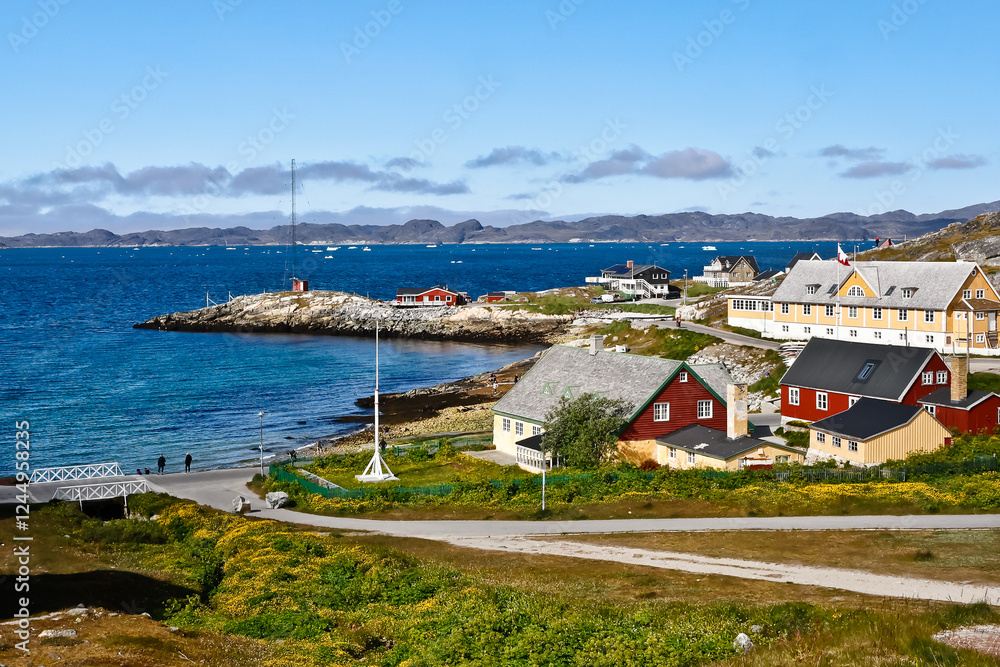 Fototapeta premium Top view of coastal skyline of Nuuk Greenland 