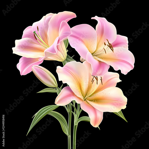Pink and Yellow Lilies Bloo...