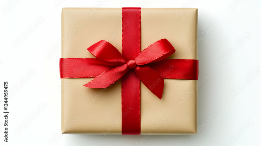 Beige Gift Box with Red Ribbon Illustration Beige Gift Box with Red Ribbon Illustration