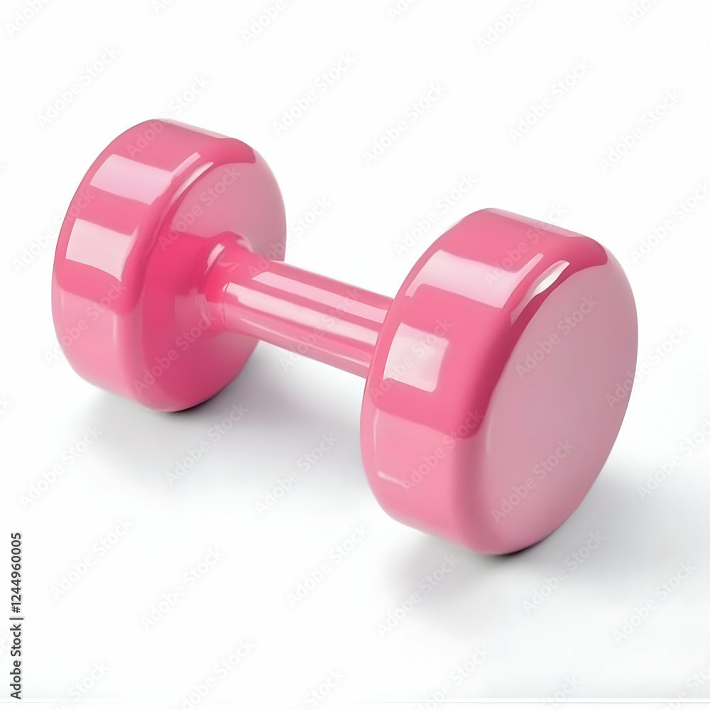 Pink Dumbbell Lies on a White Background for Exercise and Fitness. Pink Dumbbell Lies on a White Background for Exercise and Fitness.
