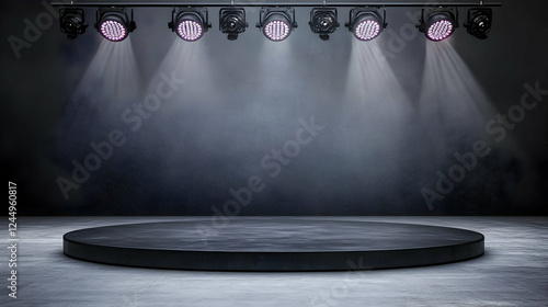 Empty Round Podium Illumina...