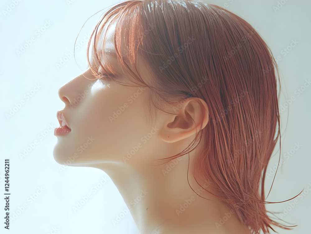 Woman with Red Hair Gently Closes Eyes in Soft, Ethereal Light, Embracing Tranquility Woman with Red Hair Gently Closes Eyes in Soft, Ethereal Light, Embracing Tranquility
