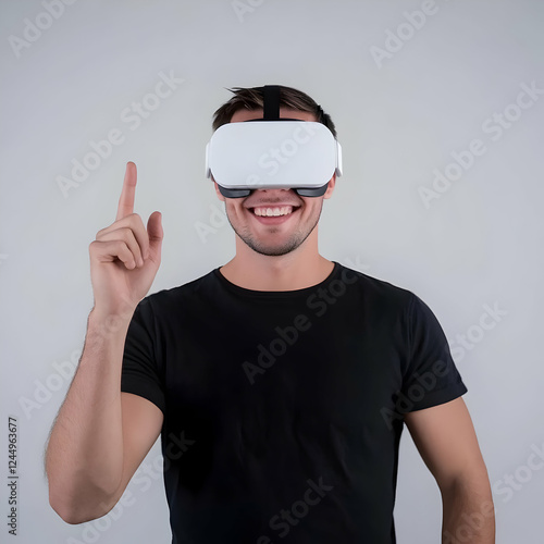 Smiling Man Wearing VR Head...