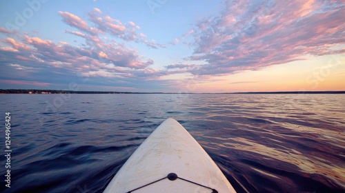 Fototapeta Naklejka Na Ścianę i Meble -  Paddleboarding sunset lake serene waterscape