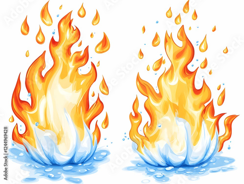 Two Cartoon Flames Emerge f...