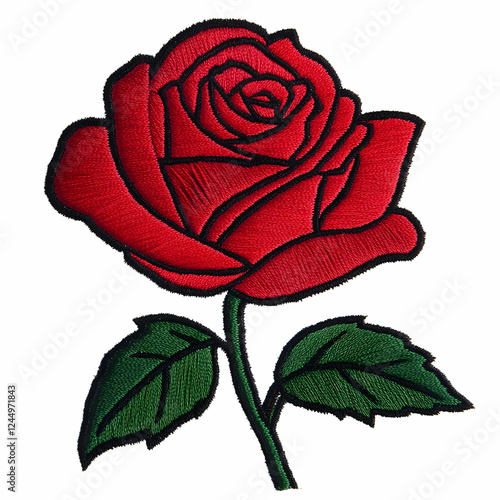 Embroidered Red Rose with G...
