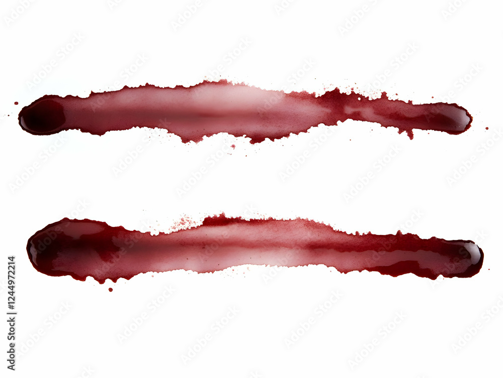 Two Smears of Red Liquid Resembling Blood Isolated on a Clean White Background Two Smears of Red Liquid Resembling Blood Isolated on a Clean White Background