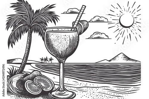 Tropical Beach Cocktail Ill...