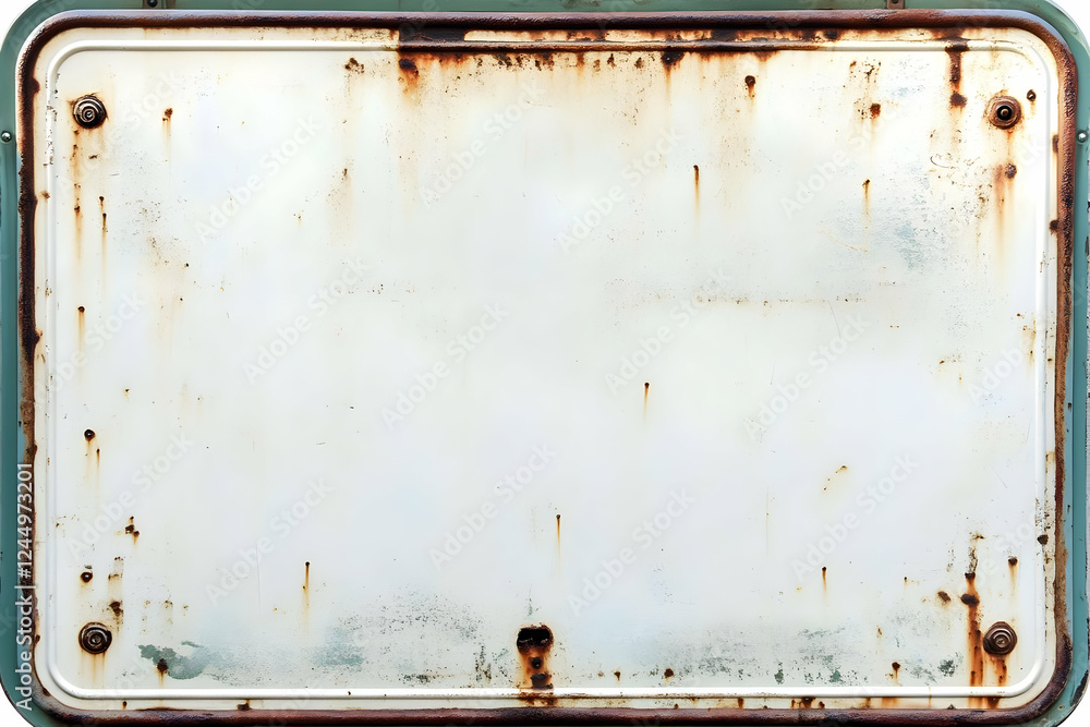 Rusty White Metal Sign Shows Weathering and Decay with a Blank Space for Text or Design Rusty White Metal Sign Shows Weathering and Decay with a Blank Space for Text or Design