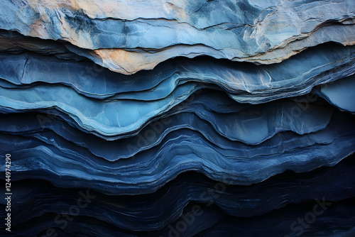 Wallpaper Mural Deep Blue Layered Rock Formation Creates a Wavy Texture with Highlights Torontodigital.ca