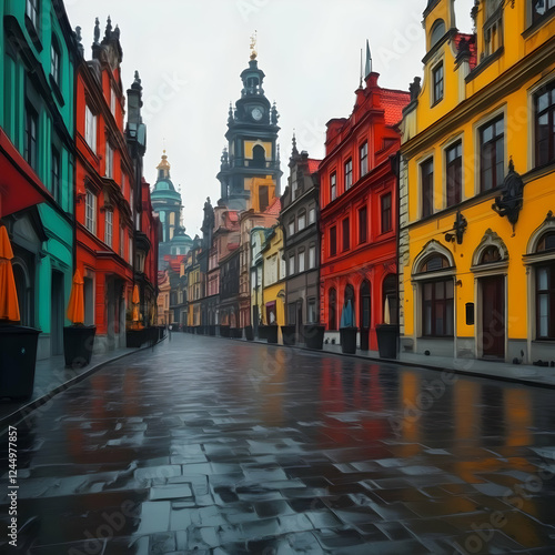 Colorful European City Stre...