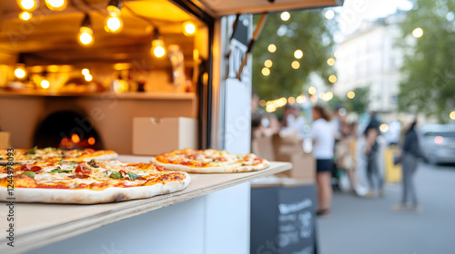 Wallpaper Mural Fresh gourmet pizza served from food truck with wood fired oven, surrounded by lively outdoor setting Torontodigital.ca