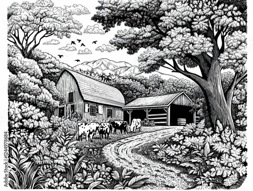 Detailed Woodcut Illustrati...
