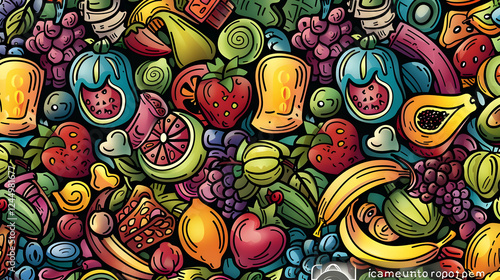 Wallpaper Mural Vibrant collage of colorful fruits and jars showcasing a rich harvest in a playful design Torontodigital.ca