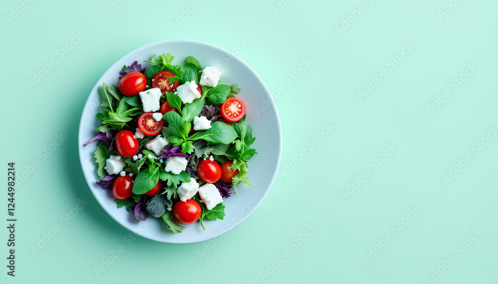 Fresh Green Salad with Tomatoes and Feta Cheese Fresh Green Salad with Tomatoes and Feta Cheese