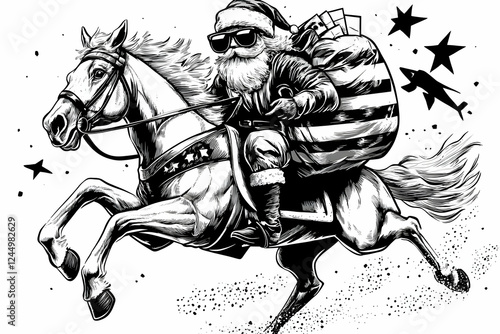 Cool Bearded Man Rides Hors...