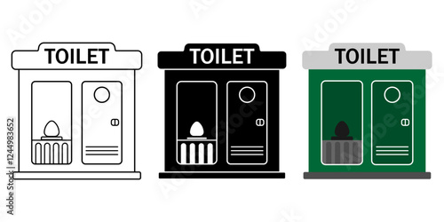 Simple icon of two portable toilet. Vector design of two portable public toilet with open and closed door
