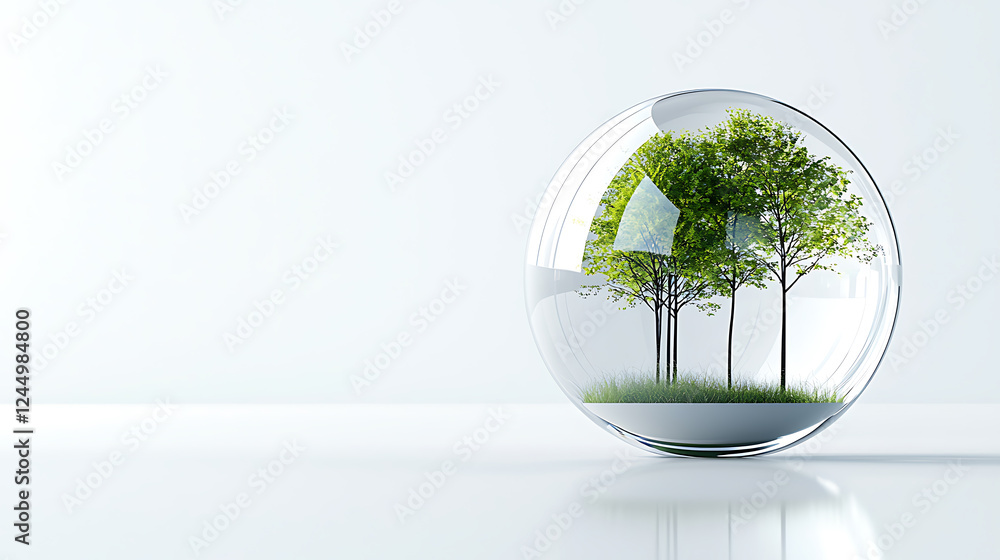 Sustainable living initiative urban green spaces in glass globes nature minimalist style creative concept Sustainable living initiative urban green spaces in glass globes nature minimalist style creative concept