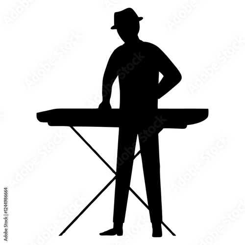 silhouette of person playing keyboard while standing