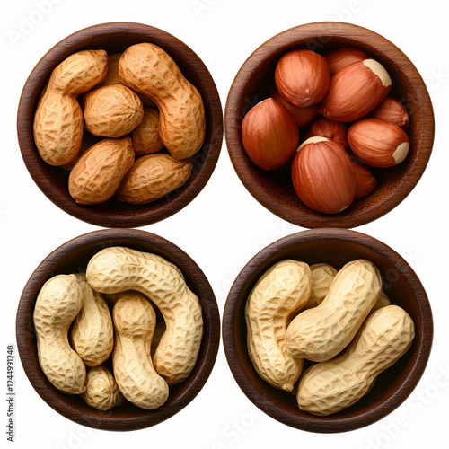 Four Wooden Bowls Filled wi...