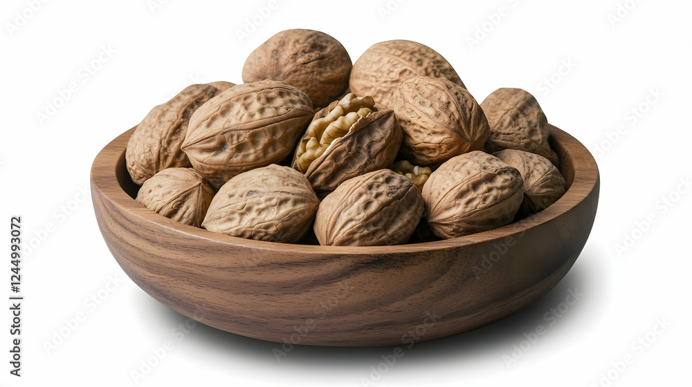 Walnuts Fill a Wooden Bowl, a Healthy Snack Ready to Enjoy Walnuts Fill a Wooden Bowl, a Healthy Snack Ready to Enjoy