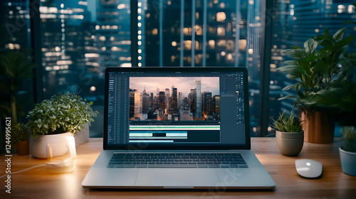 Laptop Displays Cityscape P...