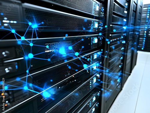 Server racks with blue netw...