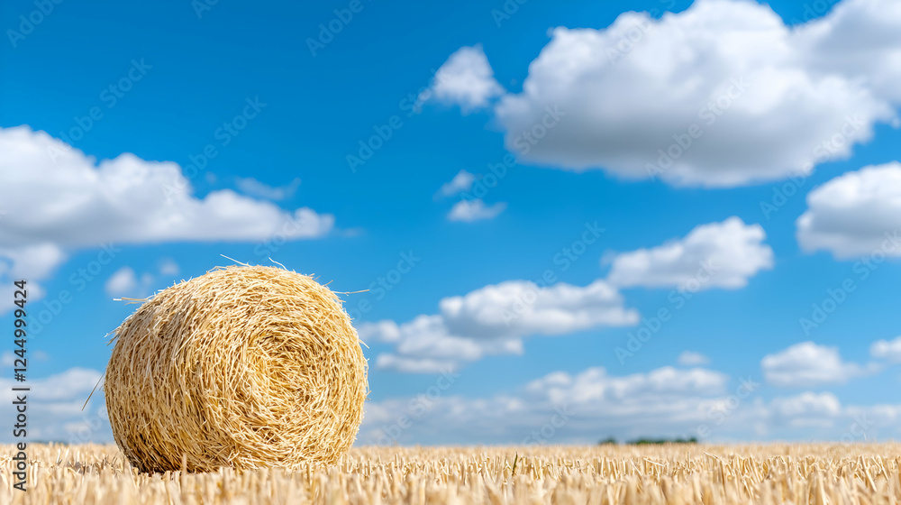 Hay bale in field, sunny sky, summer harvest Hay bale in field, sunny sky, summer harvest