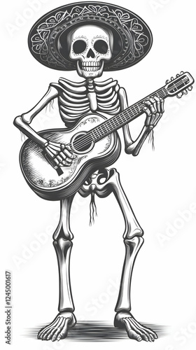 Skeleton Mariachi Plays Gui...