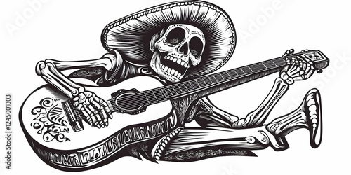 Skeleton Mariachi Plays Gui...