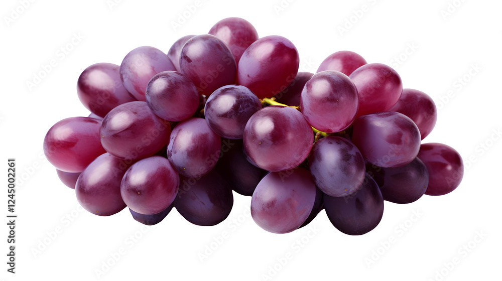 Fototapeta premium Bunch of Fresh Purple Grapes with Glossy Skin and Green Stems, Ideal for Wine-Themed Designs, Healthy Snack Promotions, and Nutritional Concepts on Transparent Background