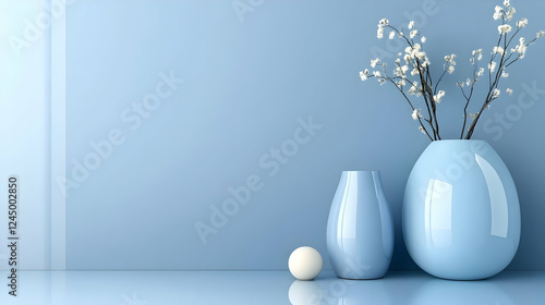 Elegant Blue Vases, a White...