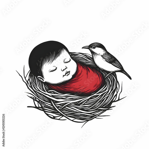 Sleeping Baby in Nest with ...