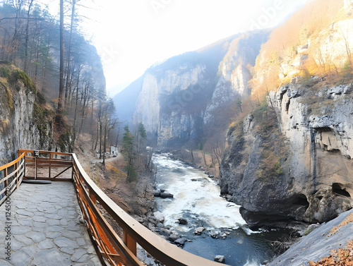Wooden walkway overlooks a ...