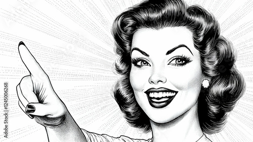 Smiling Woman Points Enthus...