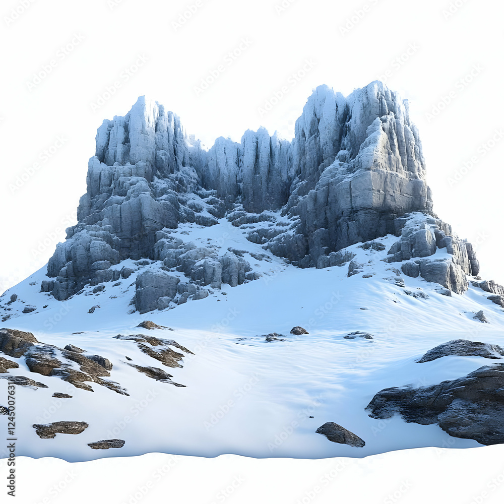 Obraz premium Snow-Capped Mountain Peaks Dominate a Pristine Winter Landscape, a Serene Vista of Untouched Beauty