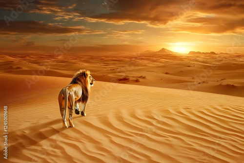 Majestic Lion Stands on San...