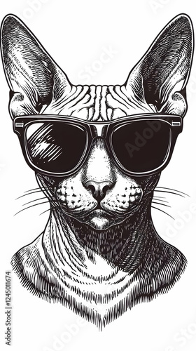 Hairless Cat Wearing Sungla...