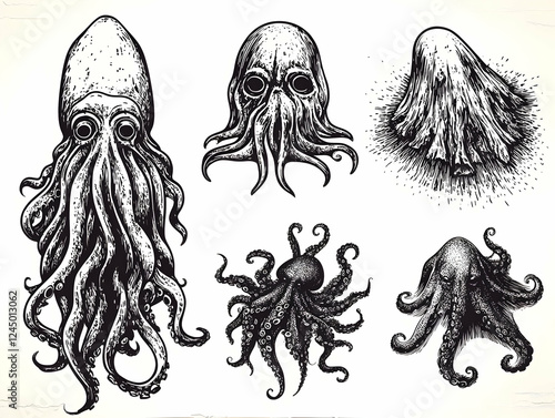 Six Detailed Ink Drawings o...