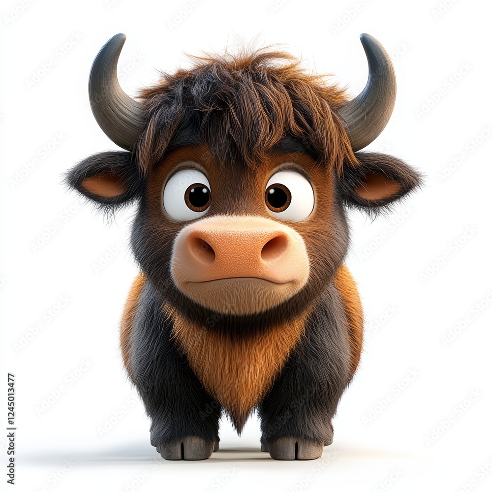 Cute 3D Cartoon Buffalo Character on a White Background Cute 3D Cartoon Buffalo Character on a White Background