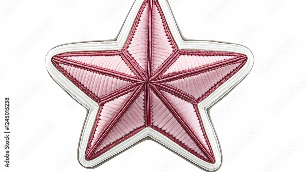 Pink Embroidered Star Ornament Decorates Beautifully on a White Background with Delightful Festive Cheer Pink Embroidered Star Ornament Decorates Beautifully on a White Background with Delightful Festive Cheer