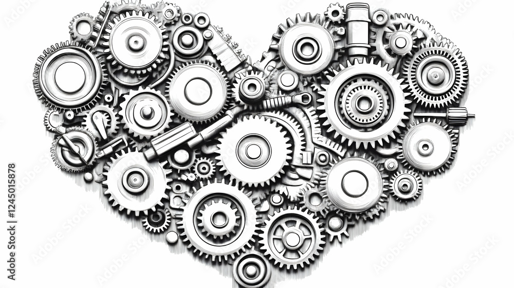 Intricate Heart of Gears Symbolizes Industrial Romance and Precision Engineering Marvelously Intricate Heart of Gears Symbolizes Industrial Romance and Precision Engineering Marvelously