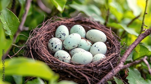 Speckled Bird Eggs in a Nest: A Close-Up Look at Nature's Delicate Wonders