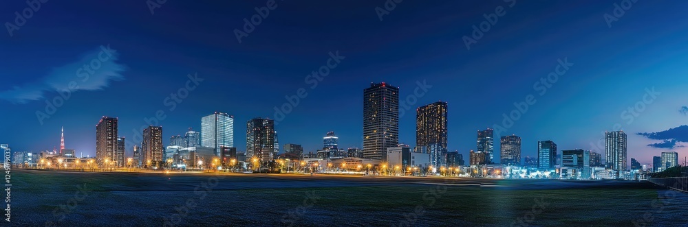 Night cityscape showcasing illuminated Tokyo skyscrapers Night cityscape showcasing illuminated Tokyo skyscrapers