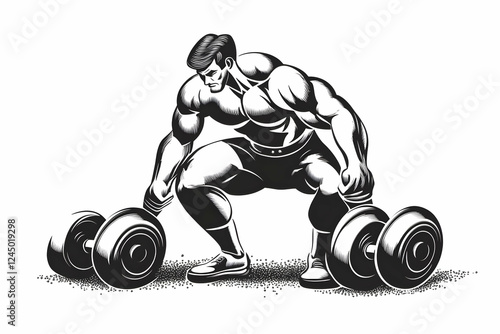 Muscular Man Lifts Heavy Du...
