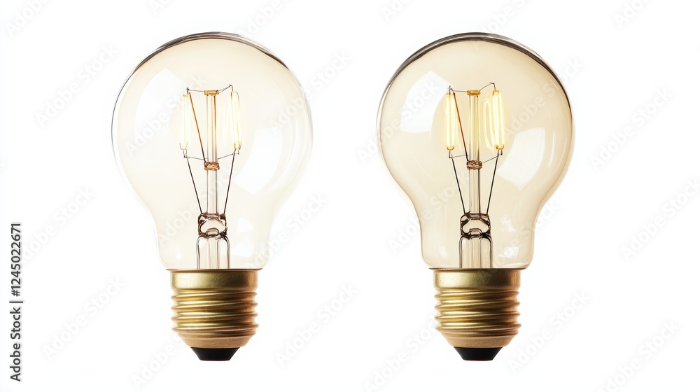 A comparison of traditional and energy-efficient light bulbs, emphasizing savings, isolated on white, A comparison of traditional and energy-efficient light bulbs, emphasizing savings, isolated on white,