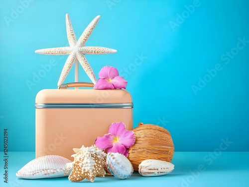 Peach Suitcase with Seashel...