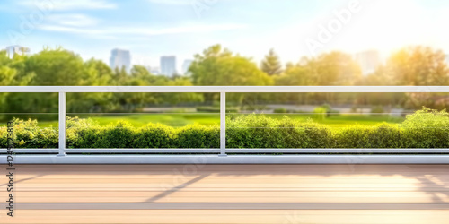 Balcony overlooking a lush ...